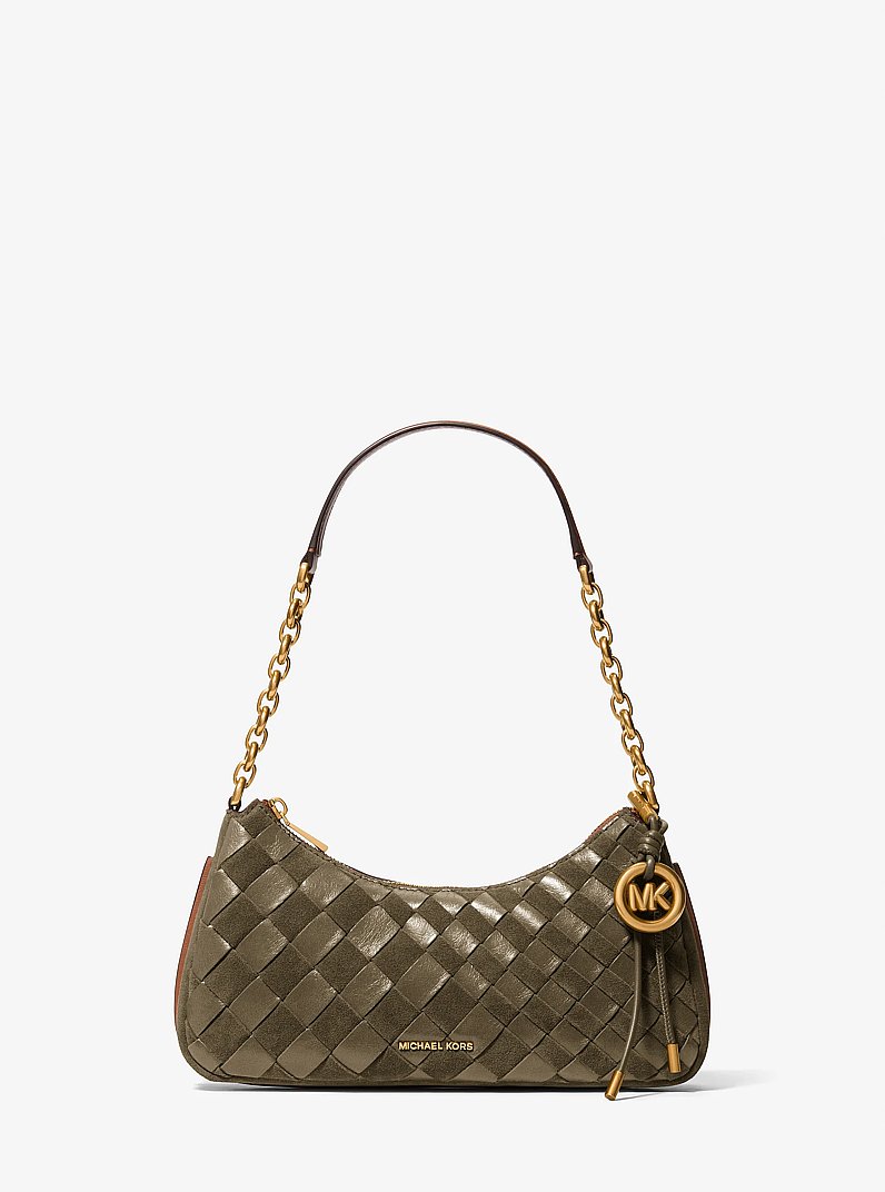 Nolita Medium Hand-Woven Leather Chain Pochette in LODEN | Michael Kors