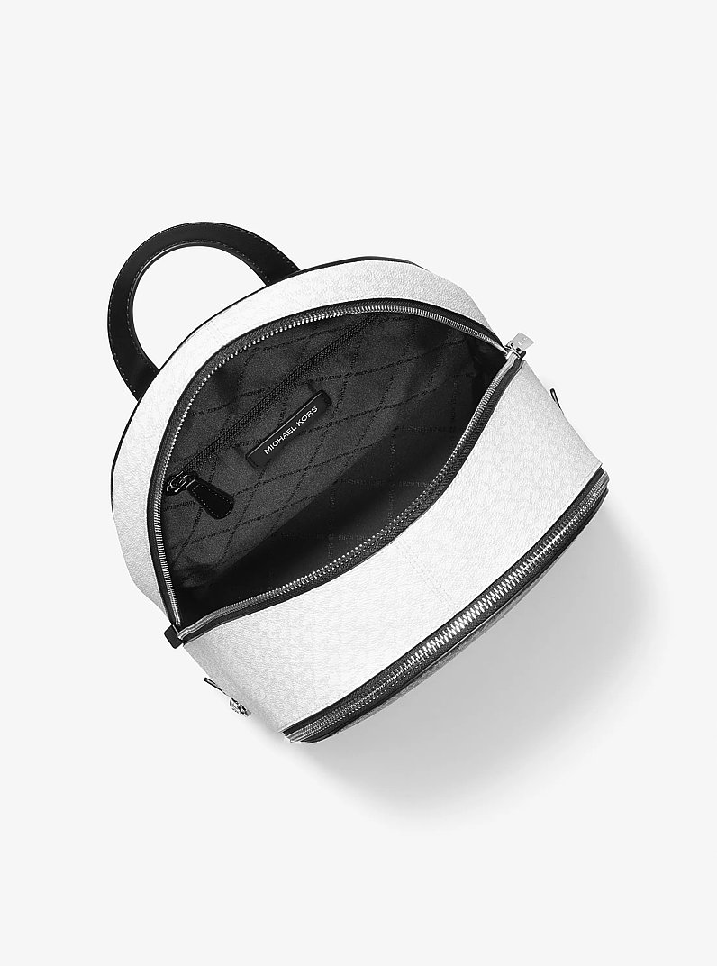 Rhea Medium Metallic Signature Logo Backpack in BLACK | Michael Kors