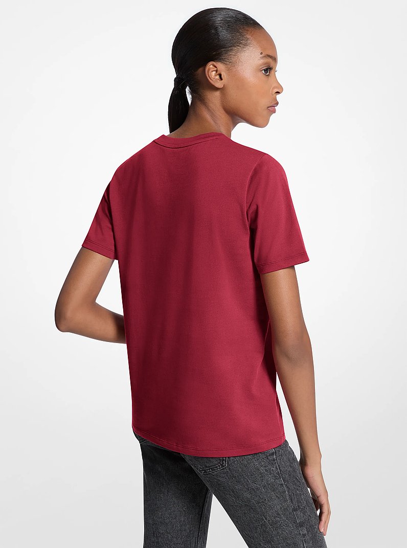 Sequined Logo Cotton T-Shirt in CHERRY | Michael Kors