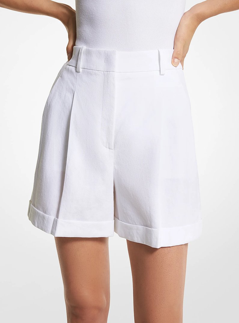 Linen Pleated Cuff Shorts in OPTIC WHITE | Michael Kors