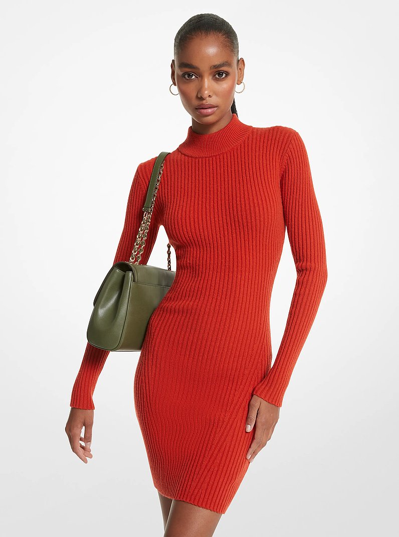 Ribbed Merino Wool Blend Dress in BRT TRRACTTA | Michael Kors