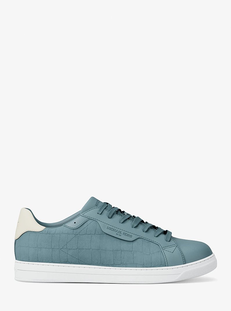 Keating Crocodile Embossed Suede and Leather Sneaker in CHAMBRAY | Michael Kors