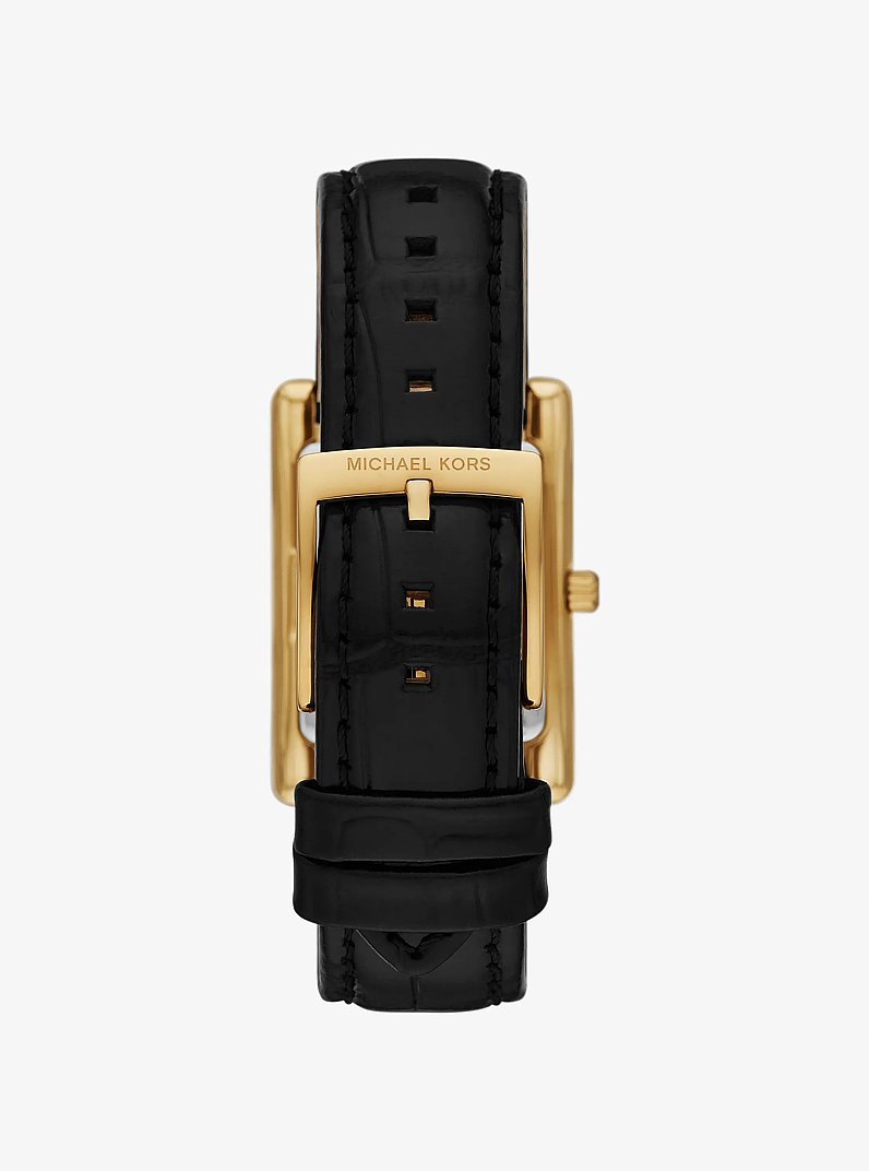 Essex Gold-Tone and Crocodile Embossed Leather Watch in BLACK | Michael Kors