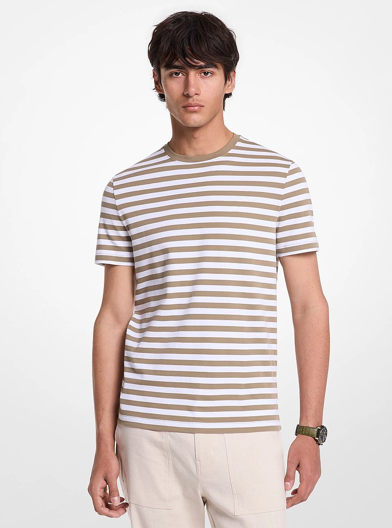 Striped Cotton T-Shirt in SAFARI GREEN | Michael Kors