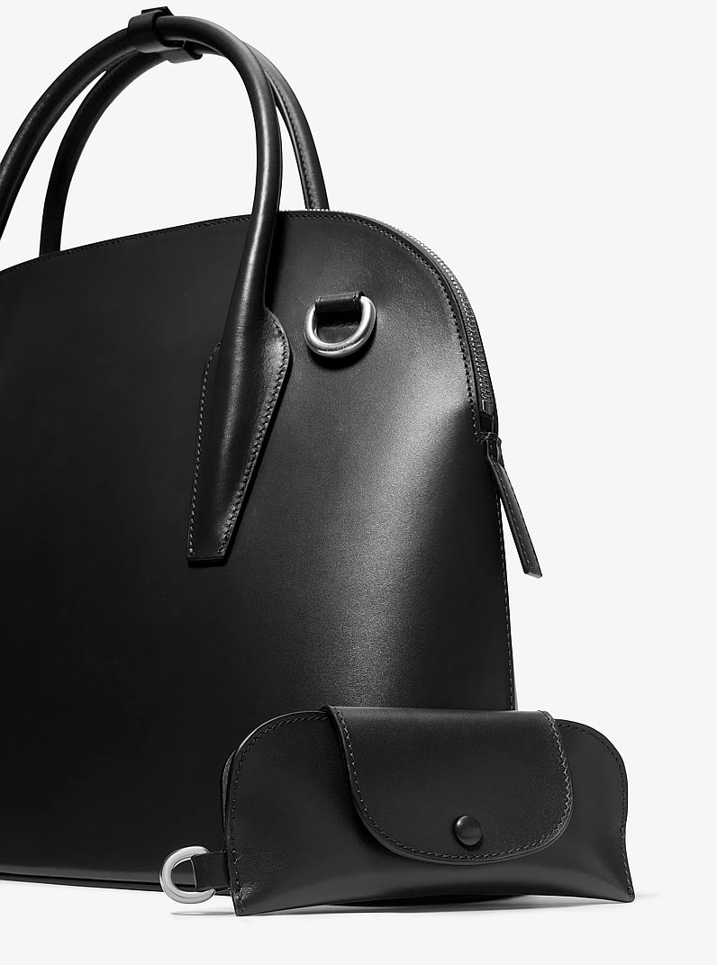 Kaitlin Large Leather Dome Satchel in BLACK | Michael Kors