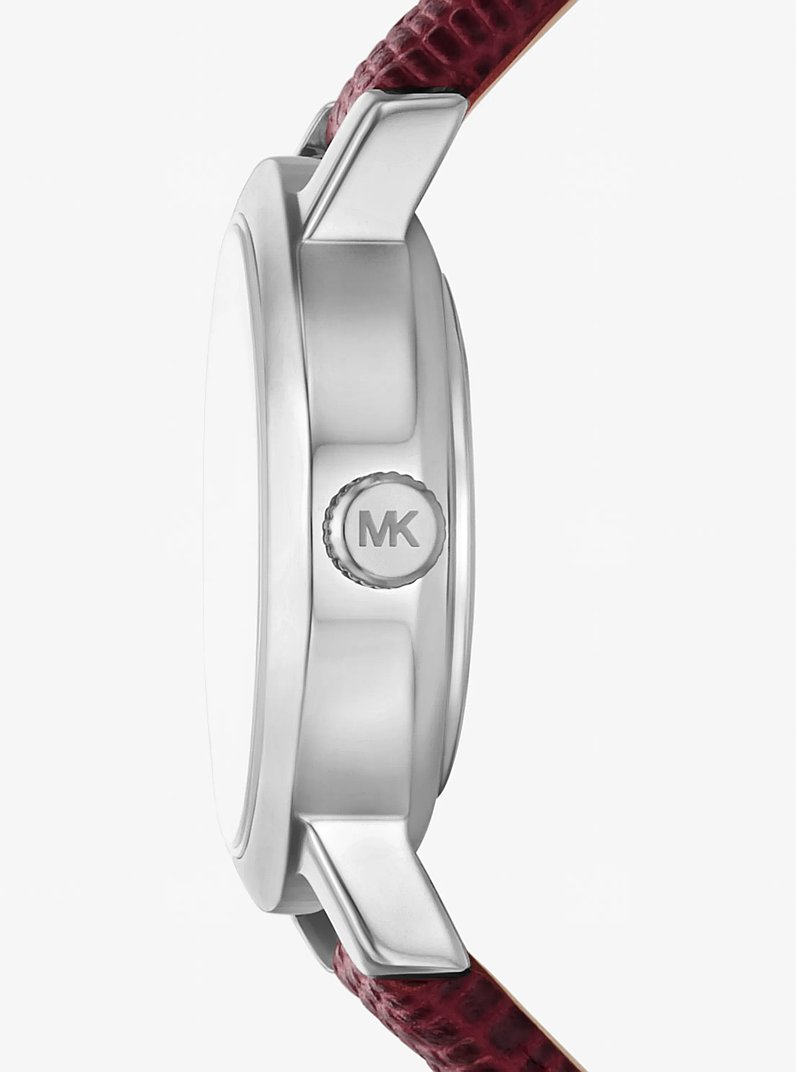 Petite montre Maude de ton argent et en cuir gaufr&eacute; &agrave; motif de l&eacute;zard in ROUGE POURPRE | Michael Kors
