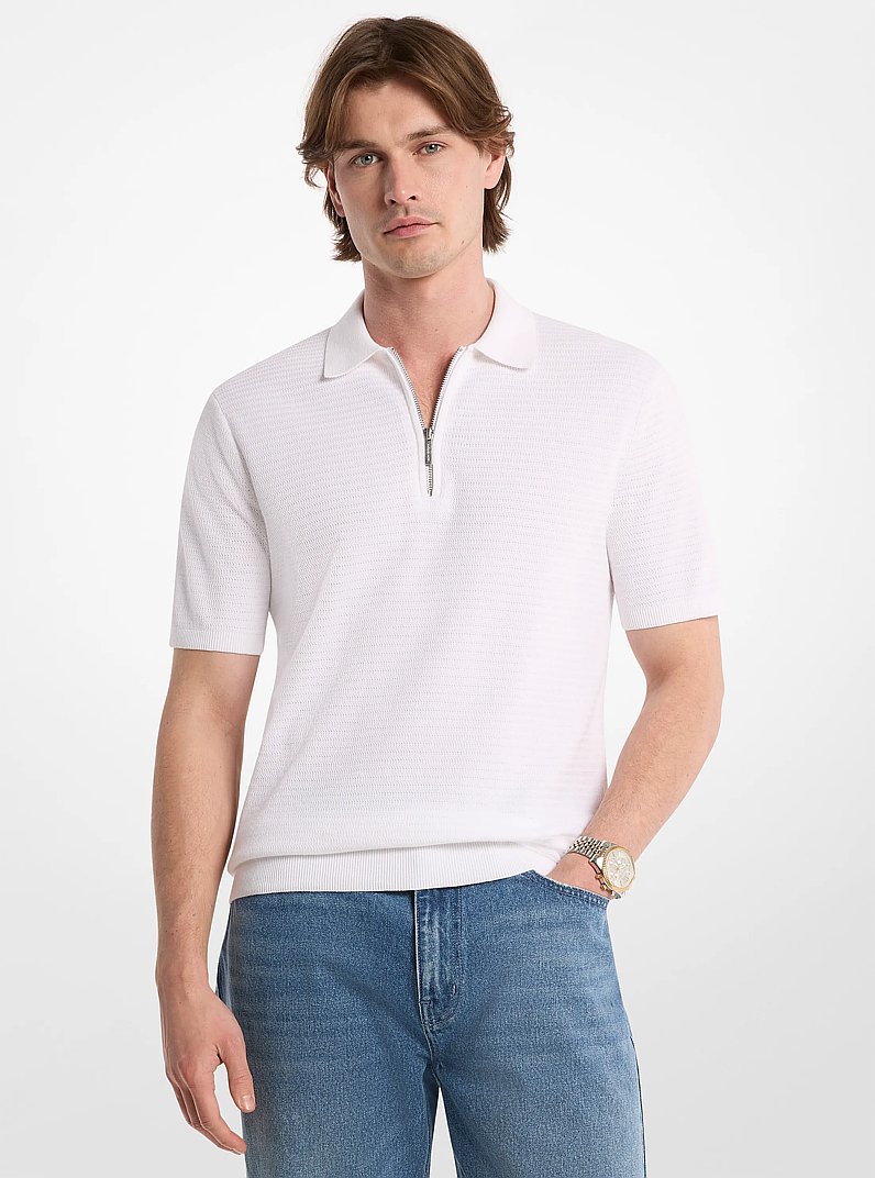 Polo in maglia di cotone con zip in BIANCO | Michael Kors