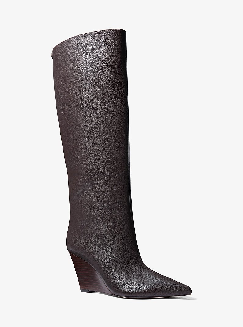 Xandra Leather Wedge Boot in CHOCOLATE | Michael Kors