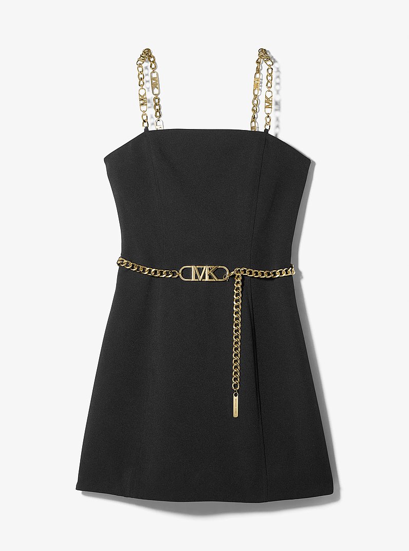 Stretch Crepe Belted Mini Dress in BLACK | Michael Kors