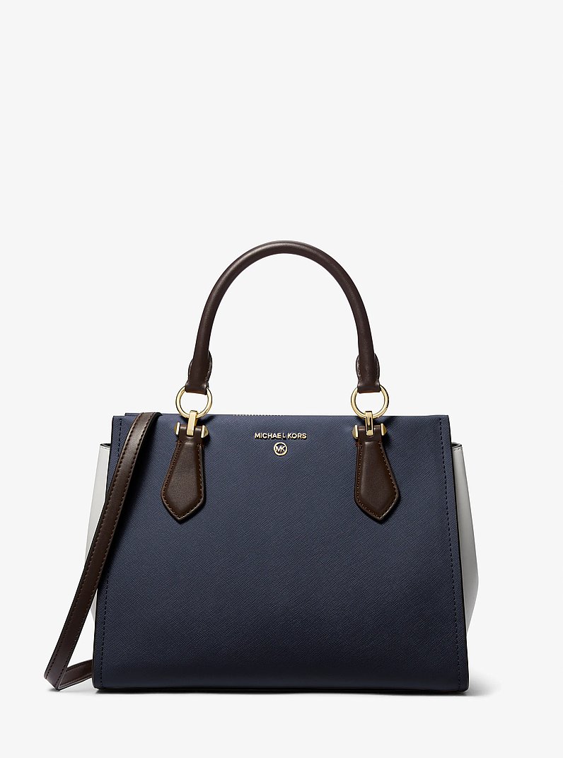 Marilyn Medium Color-Block Saffiano Leather Satchel in NAVY MULTI | Michael Kors