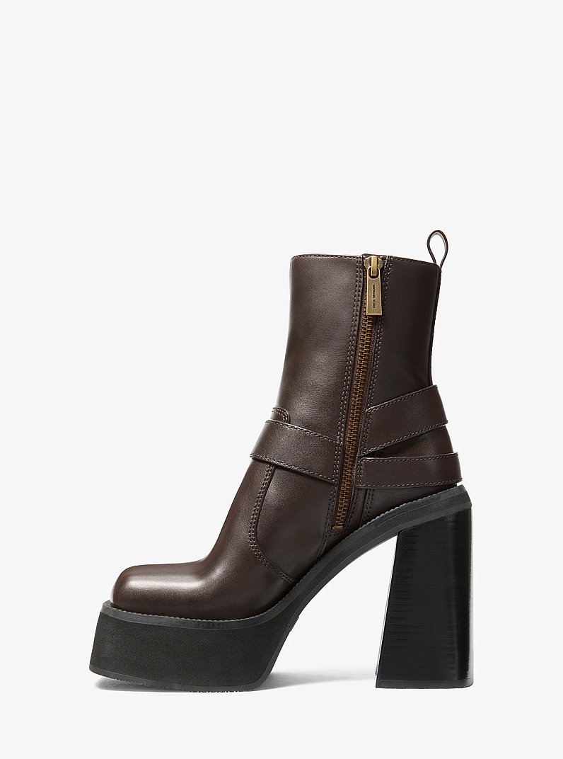 Crosby Leather Platform Moto Boot in CHOCOLATE | Michael Kors