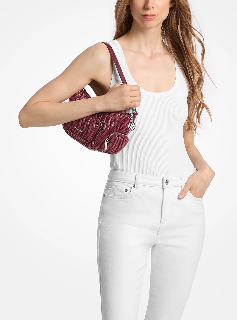 Merritt Small Matelass&eacute; Convertible Shoulder Bag in MAROON | Michael Kors