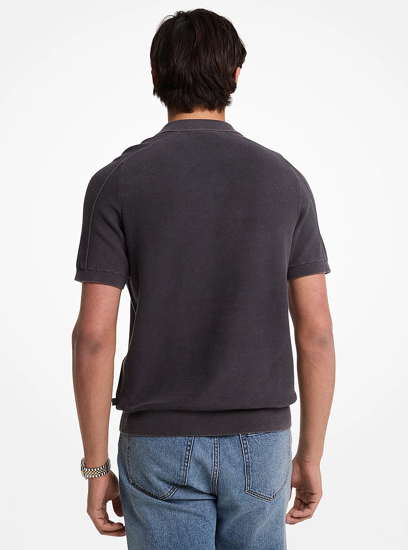 Linen and Cotton Polo Shirt in BLACK | Michael Kors