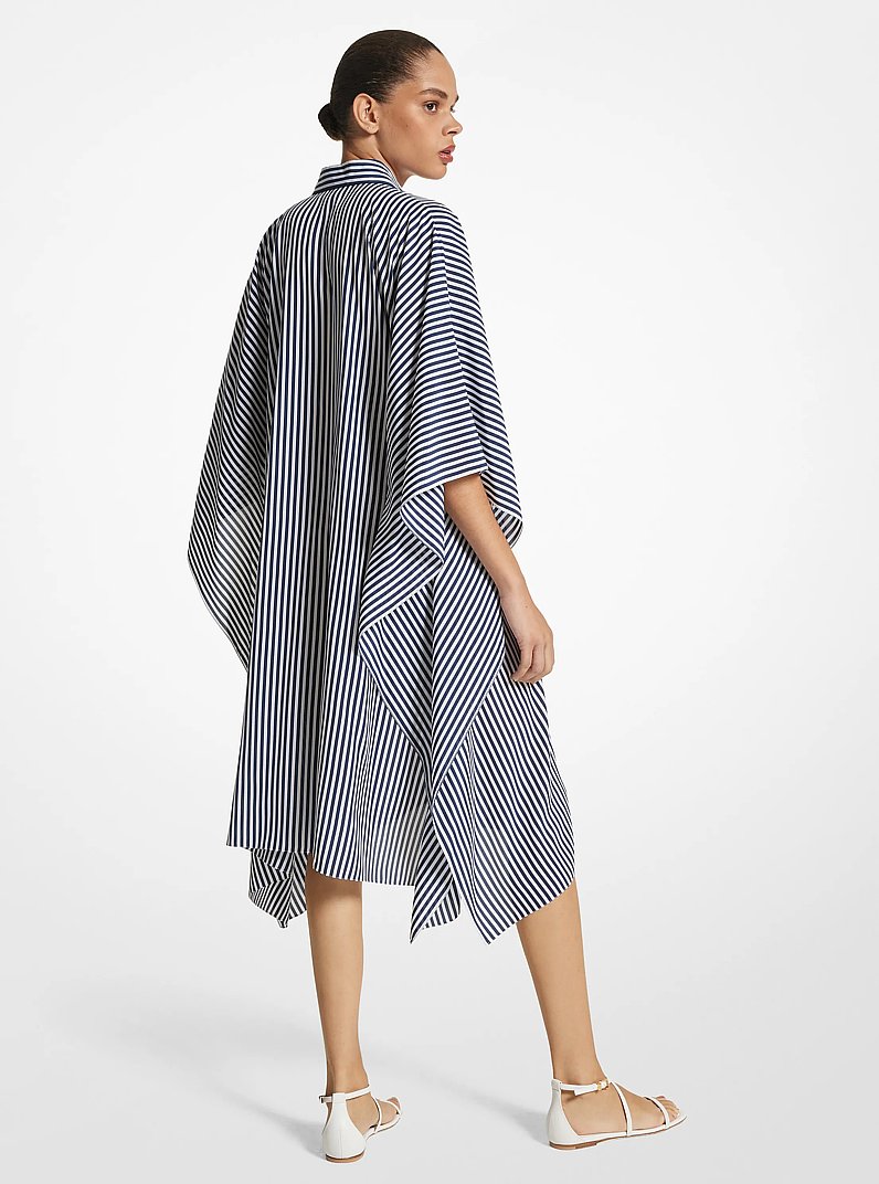Striped Organic Silk Crepe De Chine Caftan Shirtdress in NAVY/OP WHTE | Michael Kors