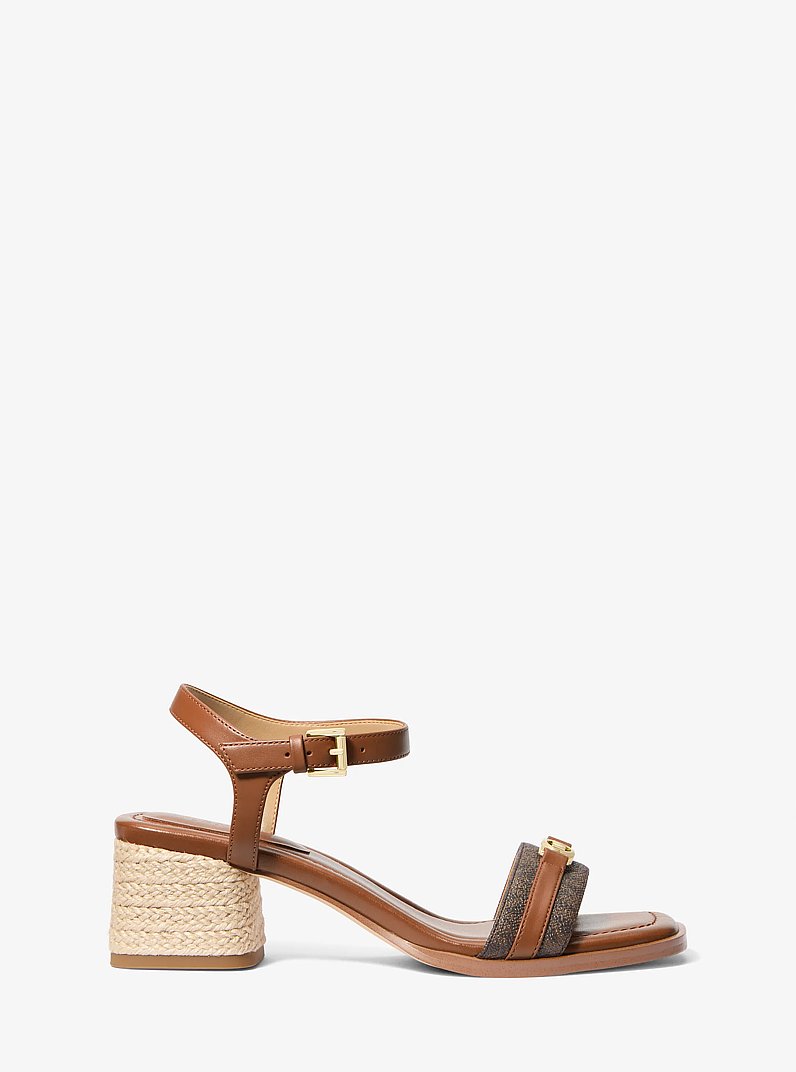 Mandy Signature Logo and Leather Sandal in BROWN/LUGGAGE | Michael Kors