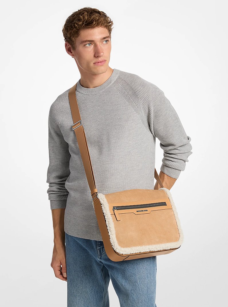 Cooper Suede and Sherpa Messenger Bag in PEANUT | Michael Kors