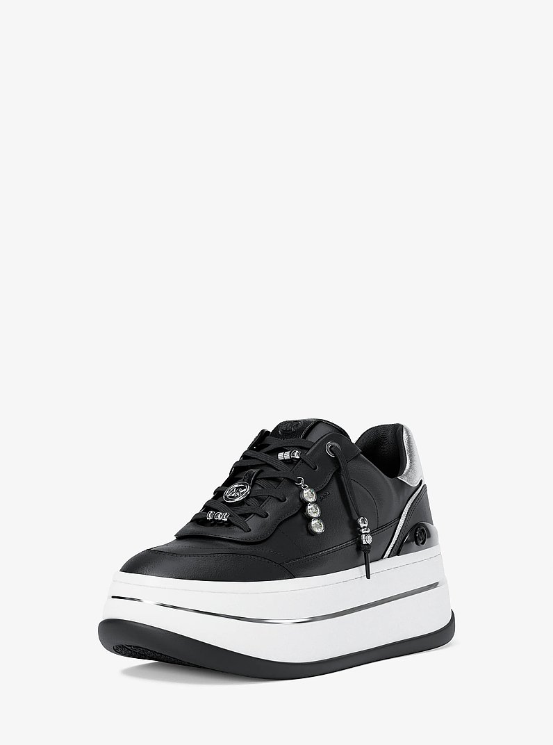 Hayes Embellished Leather Platform Sneaker in BLACK | Michael Kors