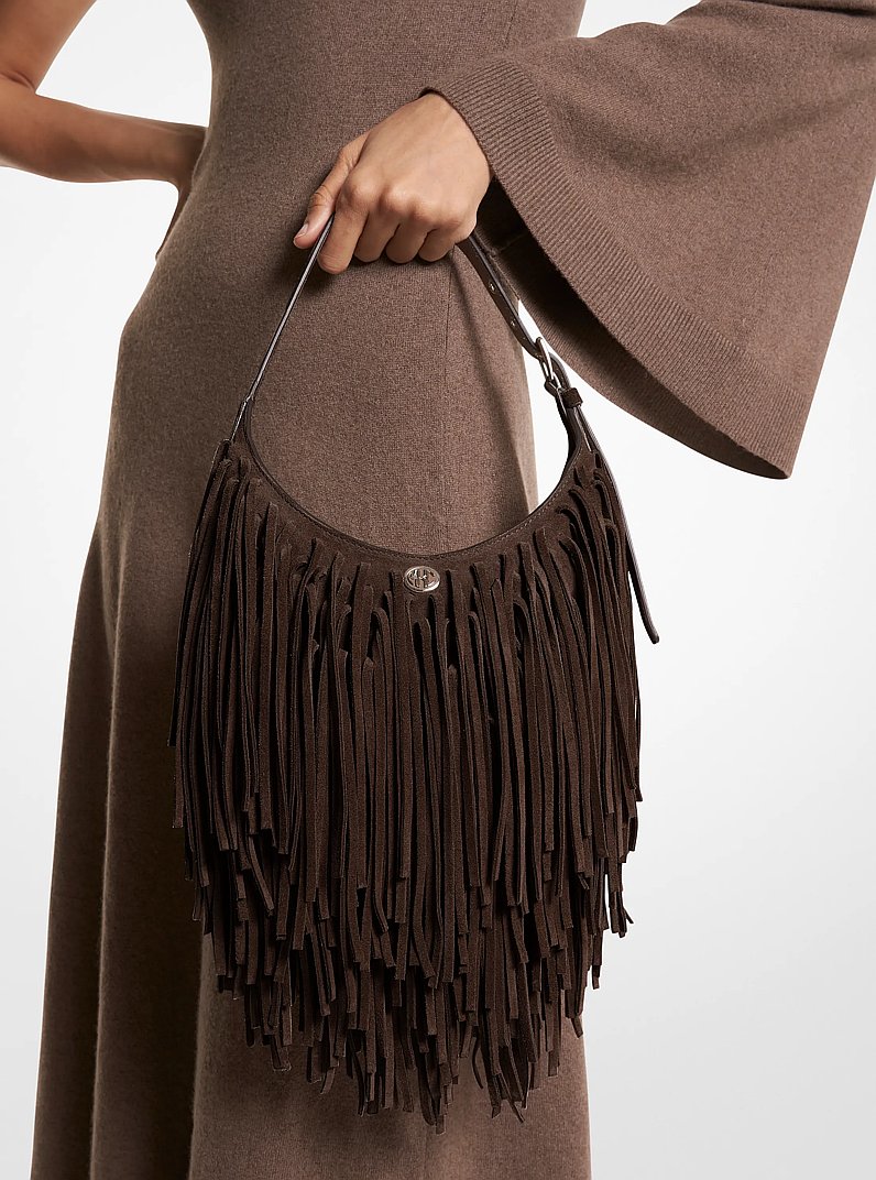 Dyan Small Fringed Suede Shoulder Bag in CHOCOLATE | Michael Kors