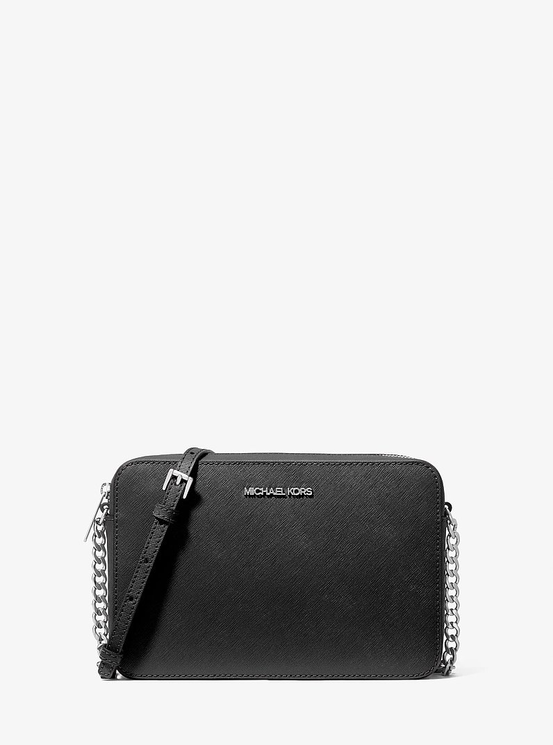 Jet Set Large Saffiano Leather Crossbody Bag in BLACK | Michael Kors