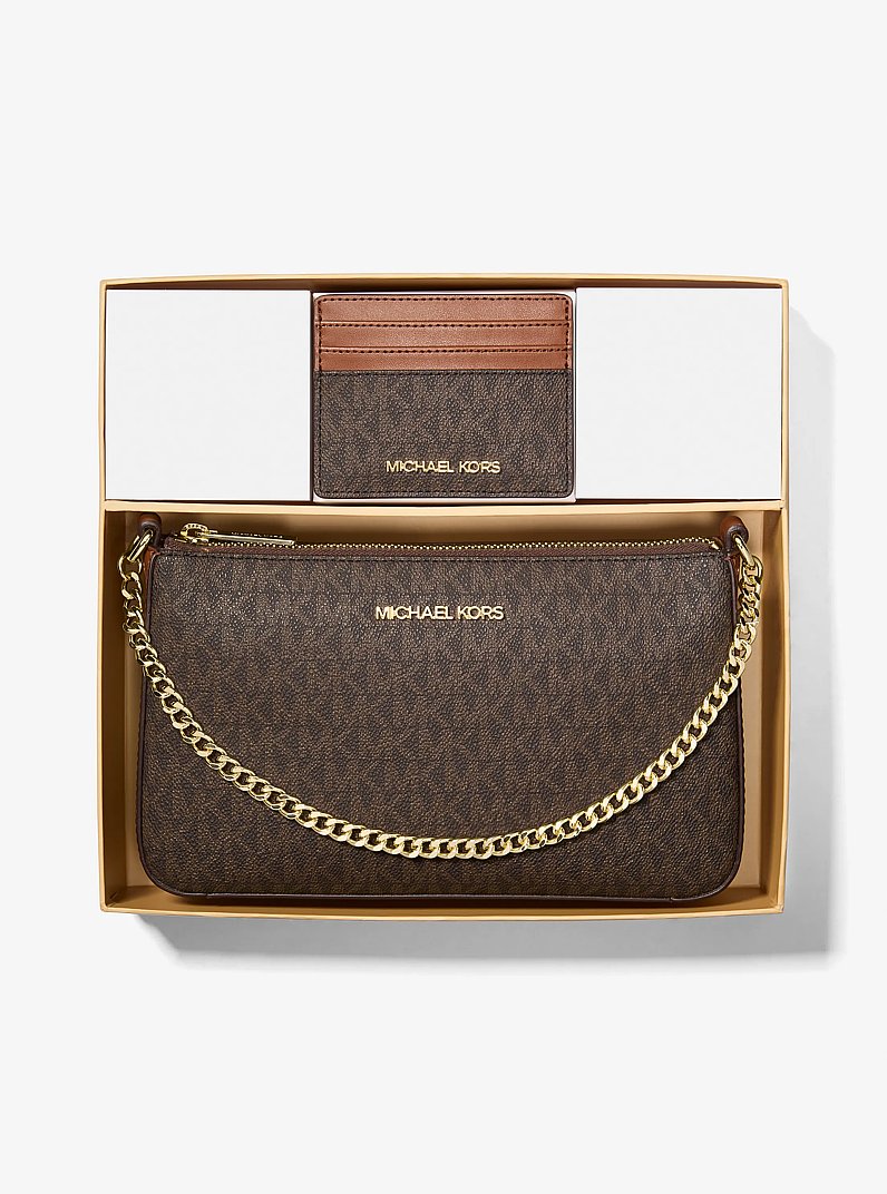 Medium Logo Pouch and Card Case Gift Set in BROWN | Michael Kors