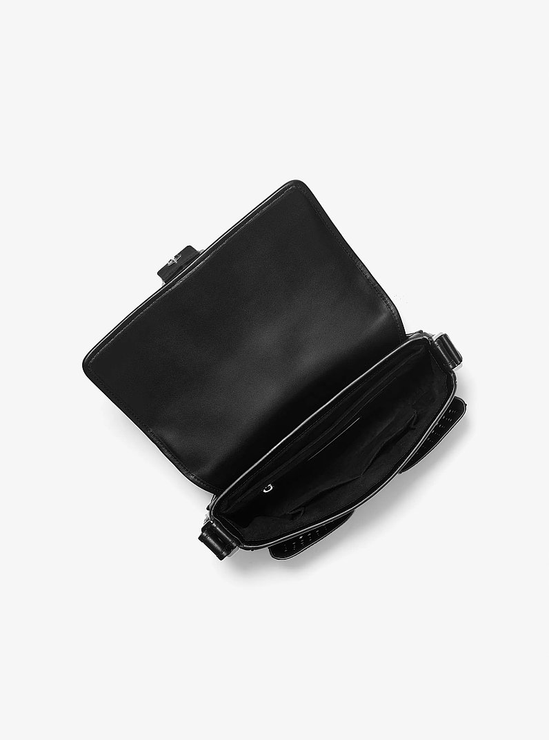 Colby Medium Grommeted Leather Messenger Bag in BLACK | Michael Kors