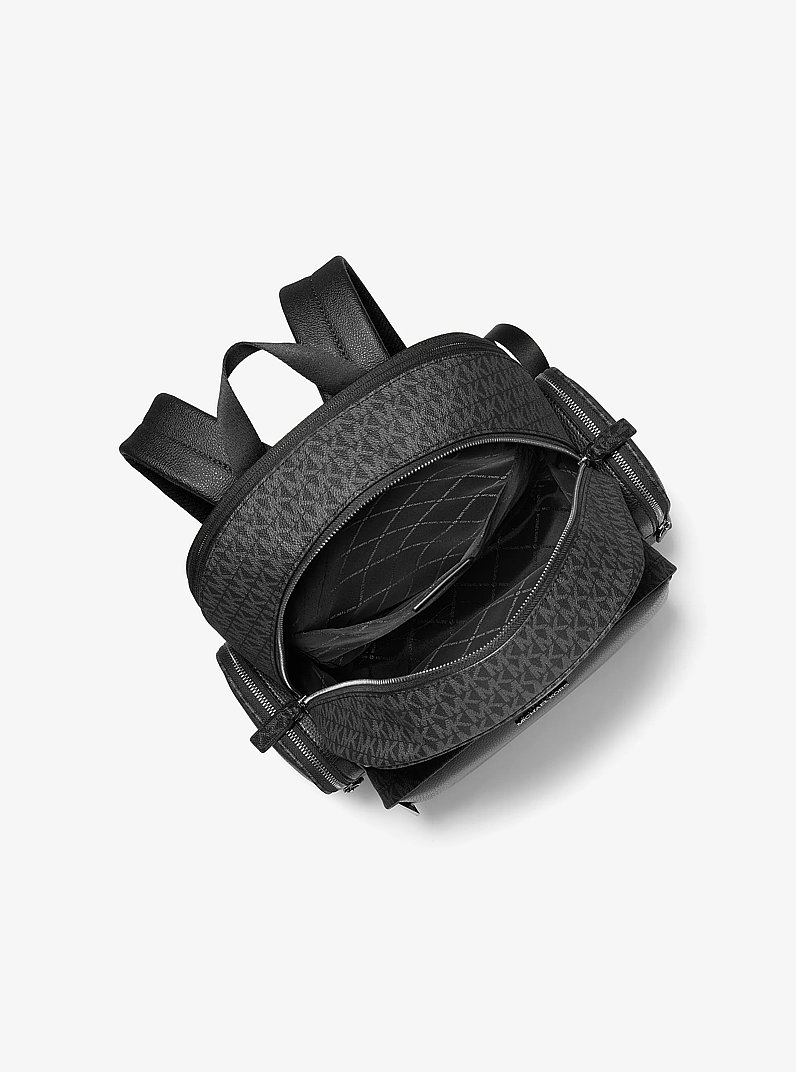 Cooper Leather and Signature Logo Backpack in BLACK | Michael Kors