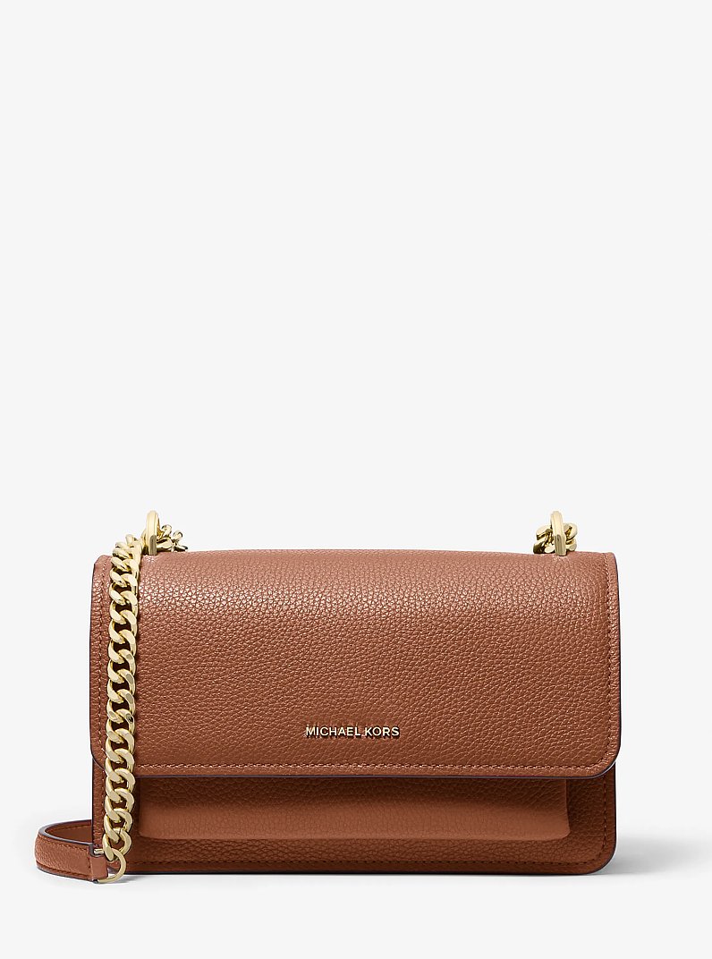 Claire Large Pebbled Leather Convertible Shoulder Bag in LUGGAGE | Michael Kors