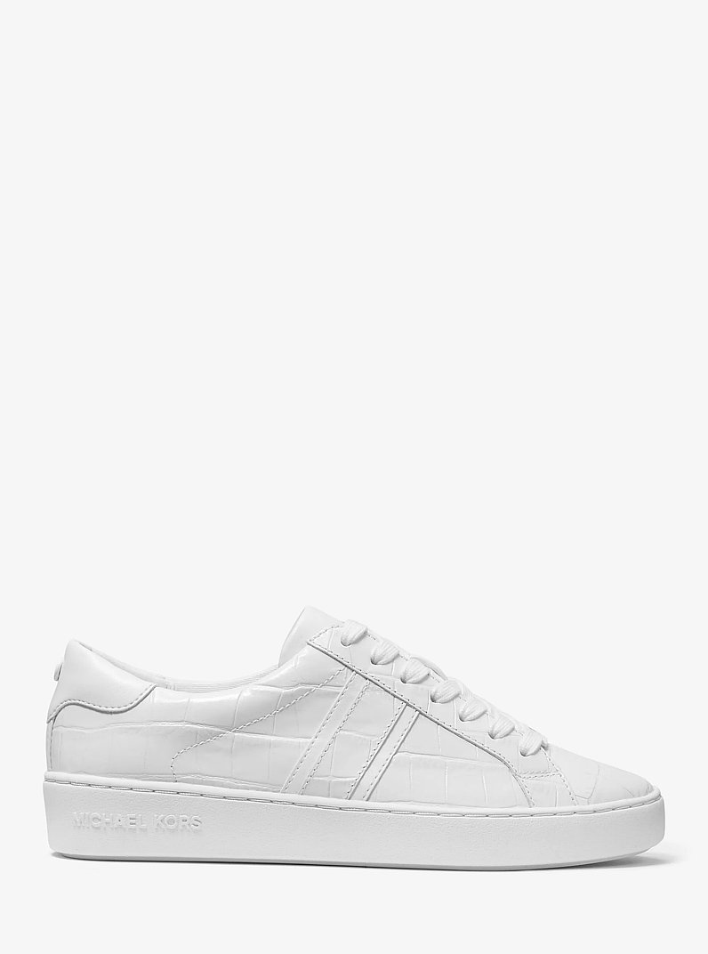 Irving Crocodile Embossed Leather Sneaker in OPTIC WHITE | Michael Kors
