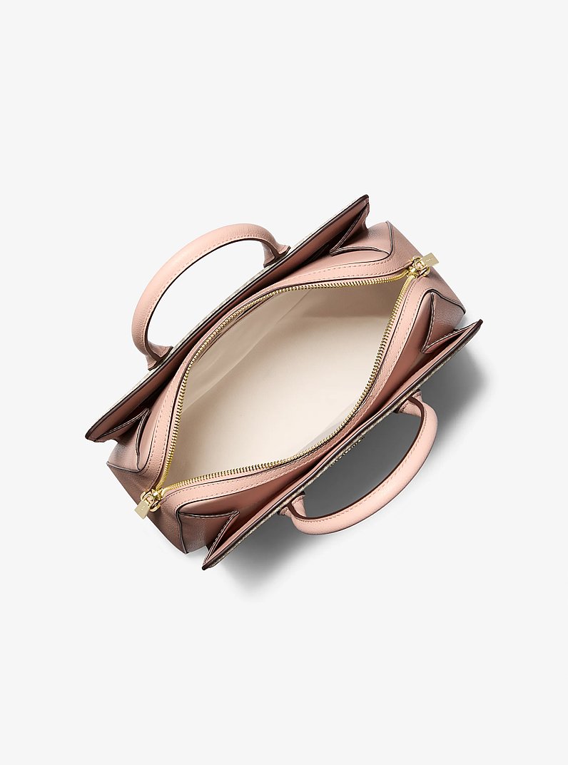 Laila Medium Signature Logo Satchel in VANILLA/SOFT PINK | Michael Kors