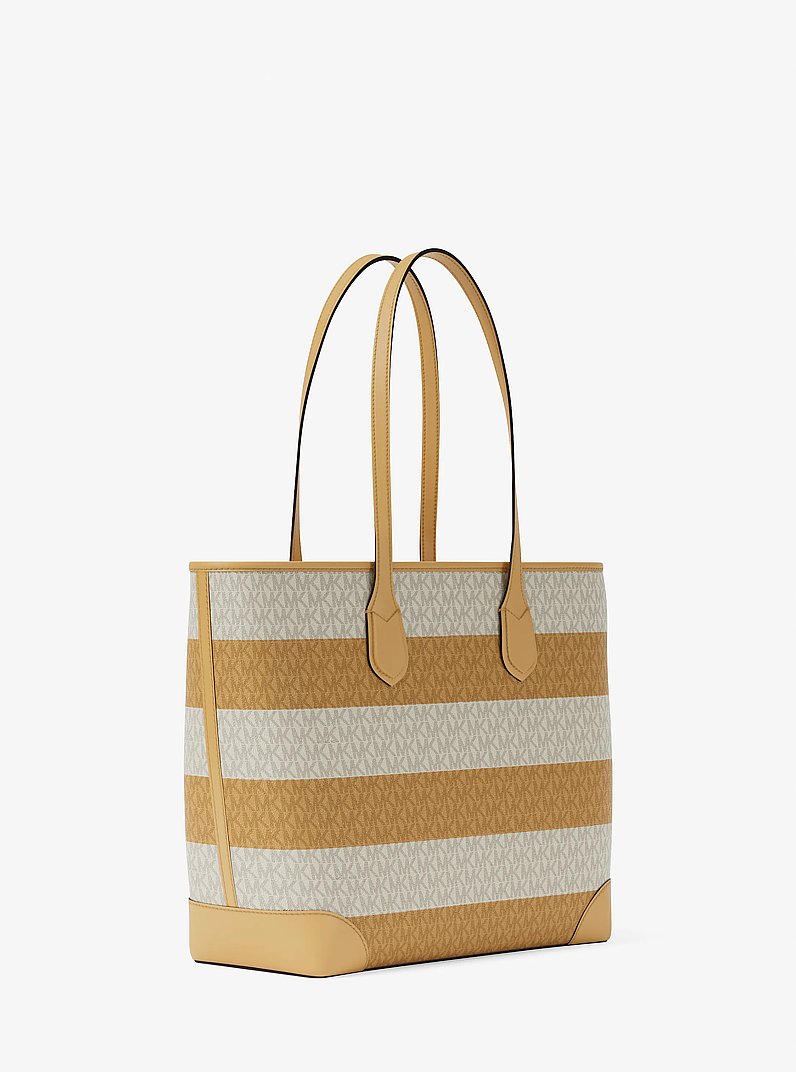 Eva Large Striped Signature Logo Tote Bag in HONEYWHEAT | Michael Kors