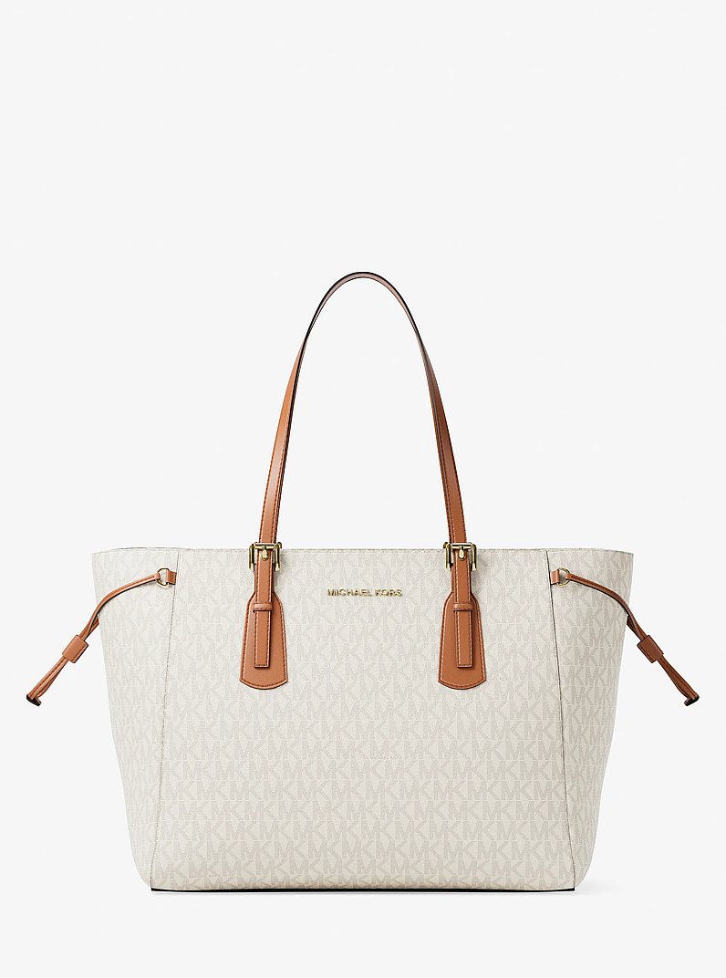 Voyager Large Signature Logo Top-Zip Tote Bag in VANILLA | Michael Kors