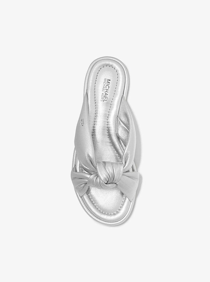 Elena Metallic Leather Slide Sandal in SILVER | Michael Kors