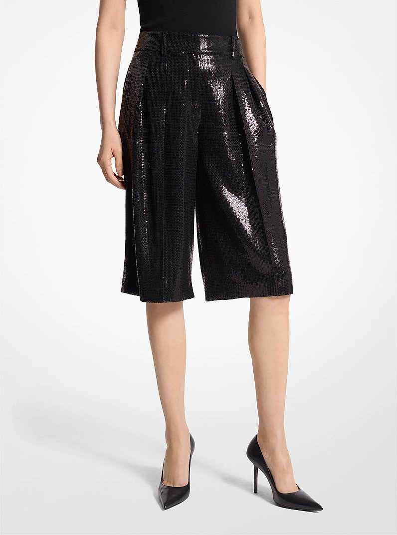 Sequin Embroidered Shorts in BLACK | Michael Kors