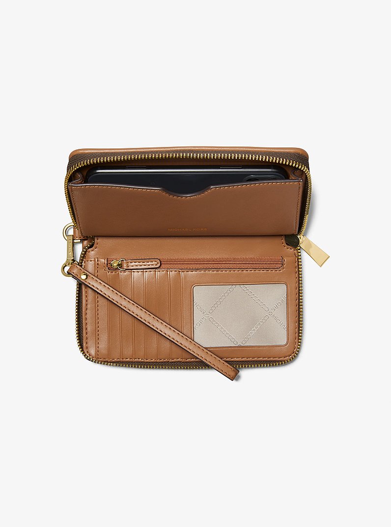 Jet Set Large Logo Print Smartphone Wristlet in BRN/ACORN | Michael Kors