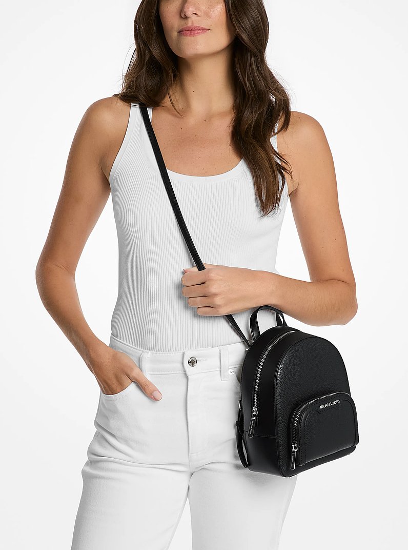 Jaycee Extra-Small Pebbled Leather Convertible Backpack in BLACK | Michael Kors