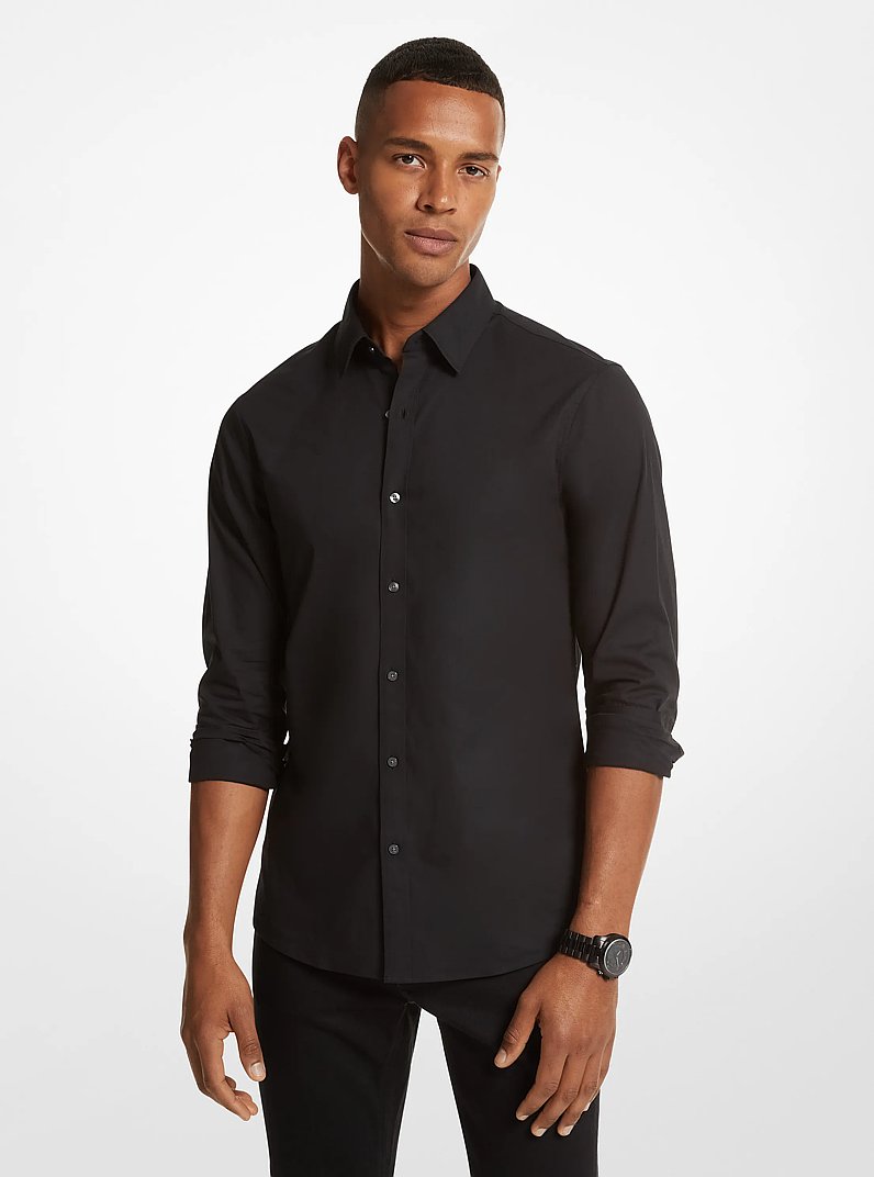 Slim-Fit Stretch-Cotton Shirt in BLACK | Michael Kors