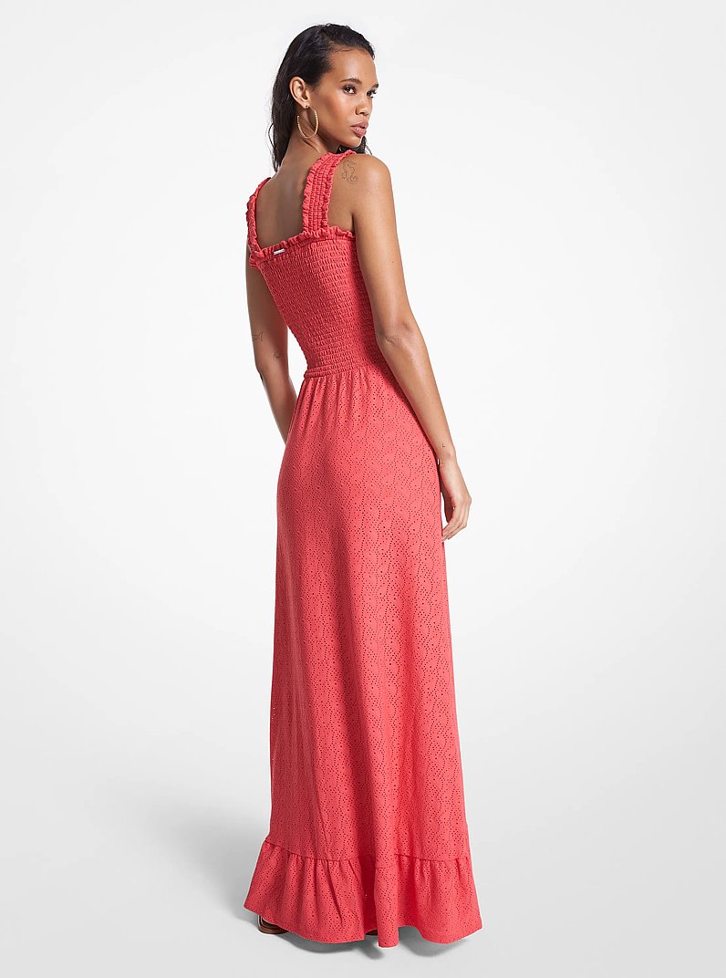 Vestido Paisley de tejido fruncido con ojales deshilados in GERANIO | Michael Kors