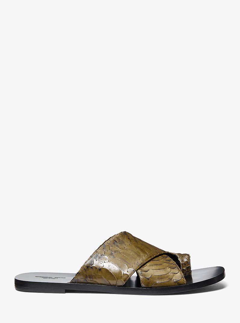 Mackenzie Snake Embossed Leather Sandal in FENNEL | Michael Kors