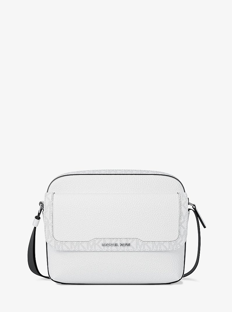 Cooper Medium Pebbled Leather and Signature Logo Camera Crossbody Bag in BRIGHT WHT | Michael Kors