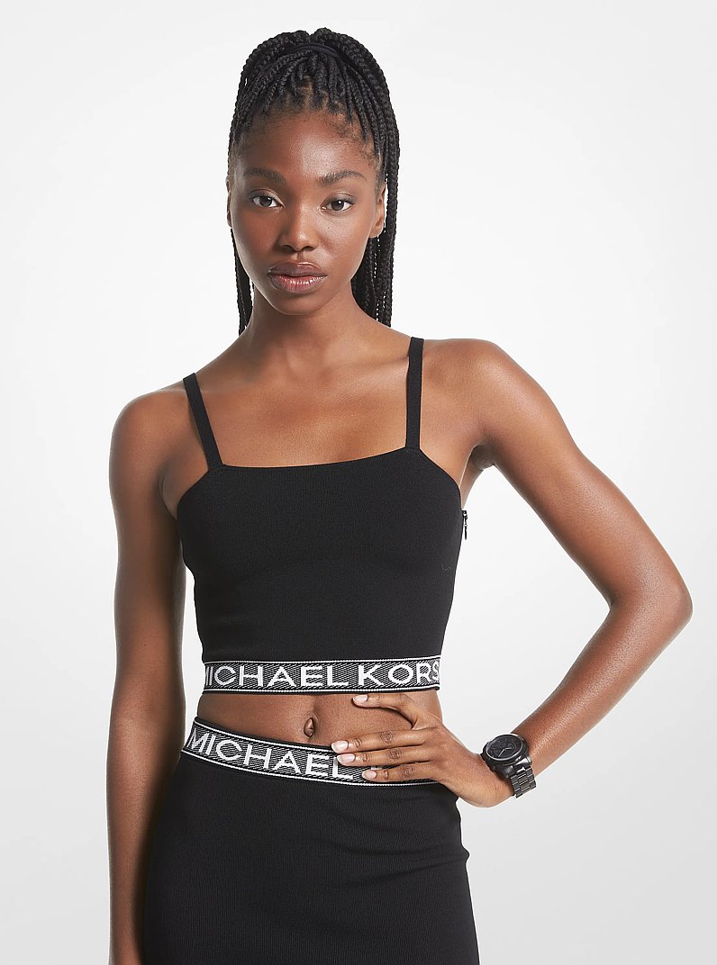 Logo Tape Stretch Knit Tank Top in BLACK | Michael Kors