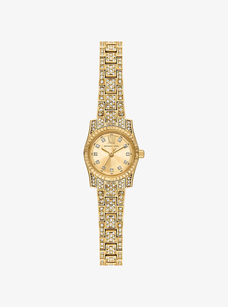 Micro Lexington Pav&eacute; Gold-Tone Watch in GOLD | Michael Kors
