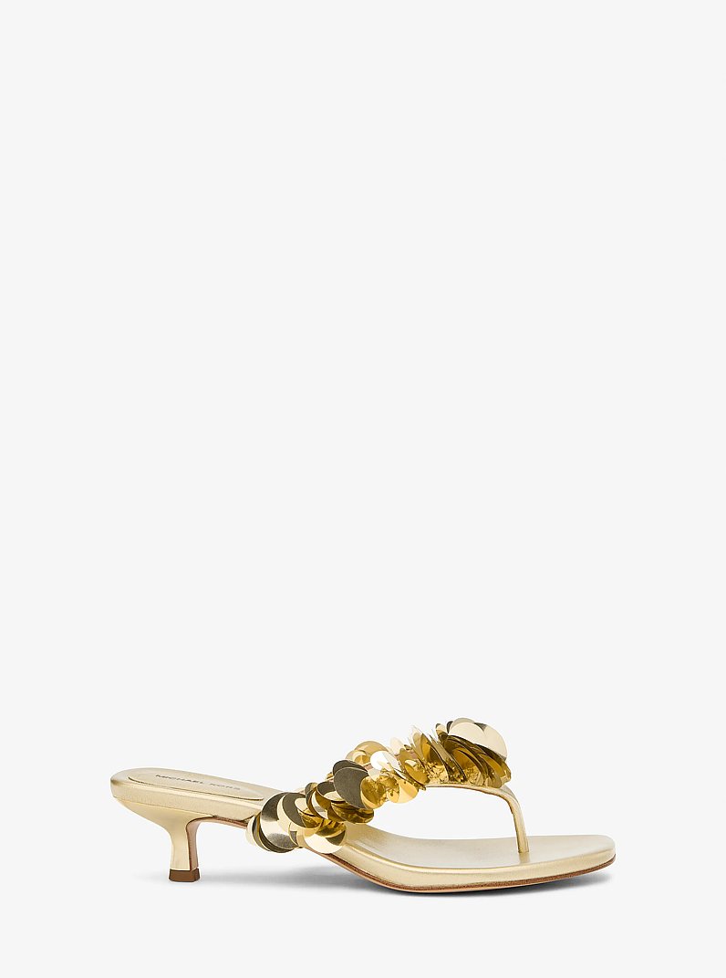 Loretta Sequin Embellished Metallic Sandal in PALE GOLD | Michael Kors