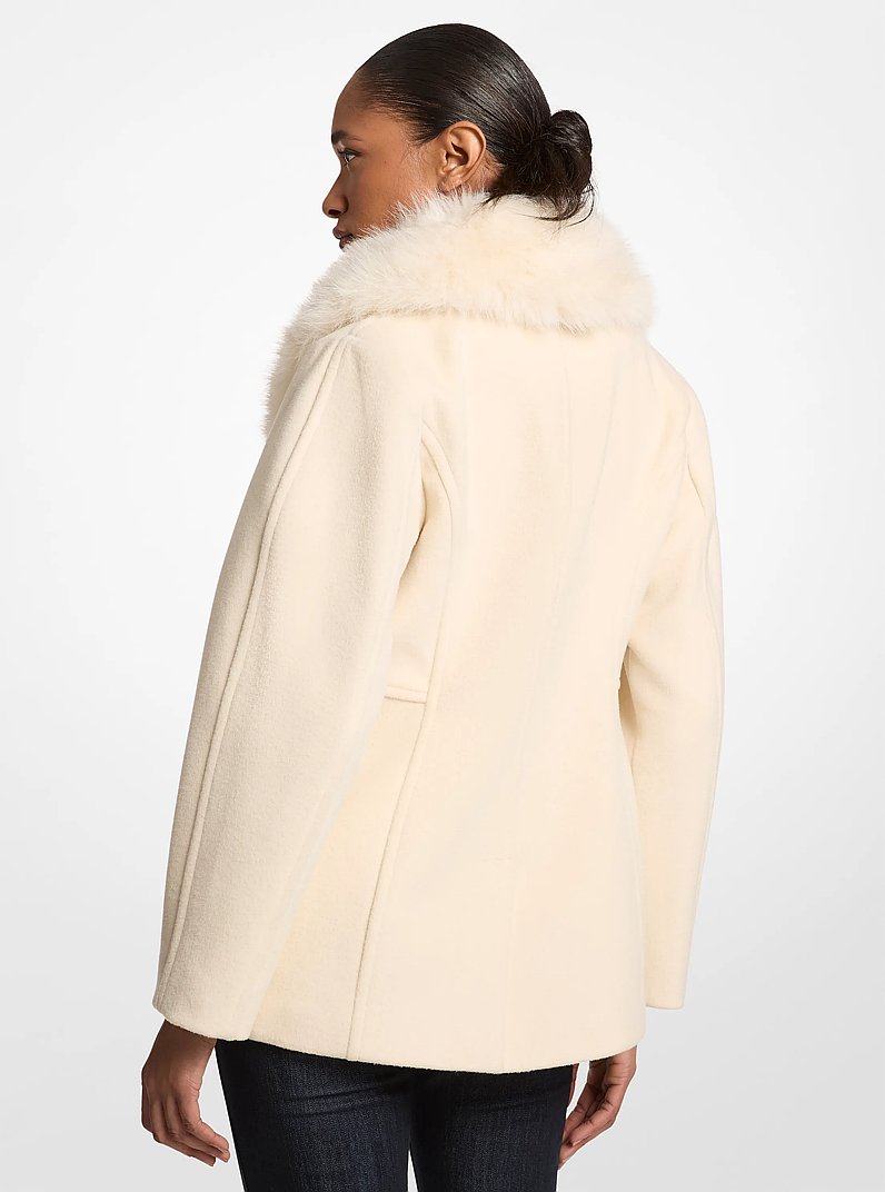 Caban en m&eacute;lange de lain &agrave; col en fausse fourrure in CR&Egrave;ME | Michael Kors