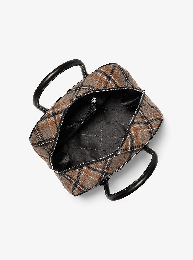 Ashton Medium Smooth And Plaid Wool Blend Satchel in BLACK | Michael Kors
