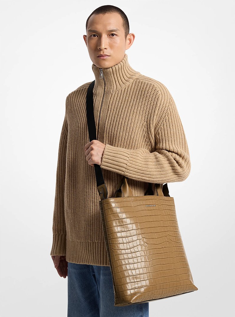 Hudson Crocodile Embossed Leather Tote Bag in HUSK | Michael Kors