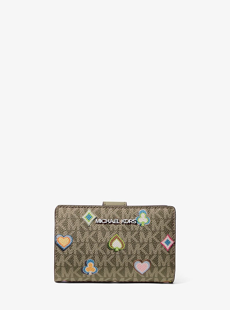 Jet Set Medium Printed Signature Logo Wallet in OLIVA | Michael Kors