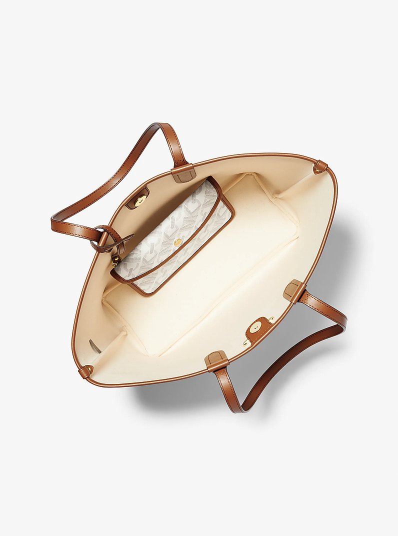 Eliza Large Empire Signature Logo Tote Bag in VAINILLA/LUGGAGE | Michael Kors