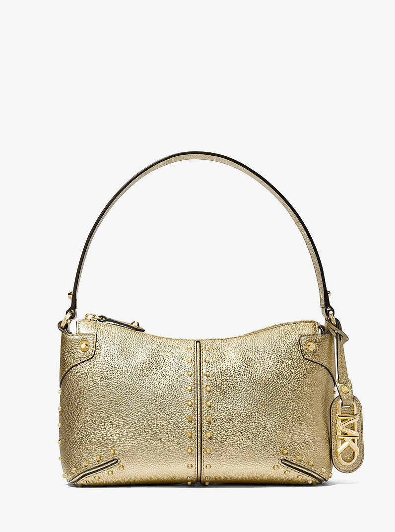 Borsa a spalla Astor grande in pelle metallizzata con borchie