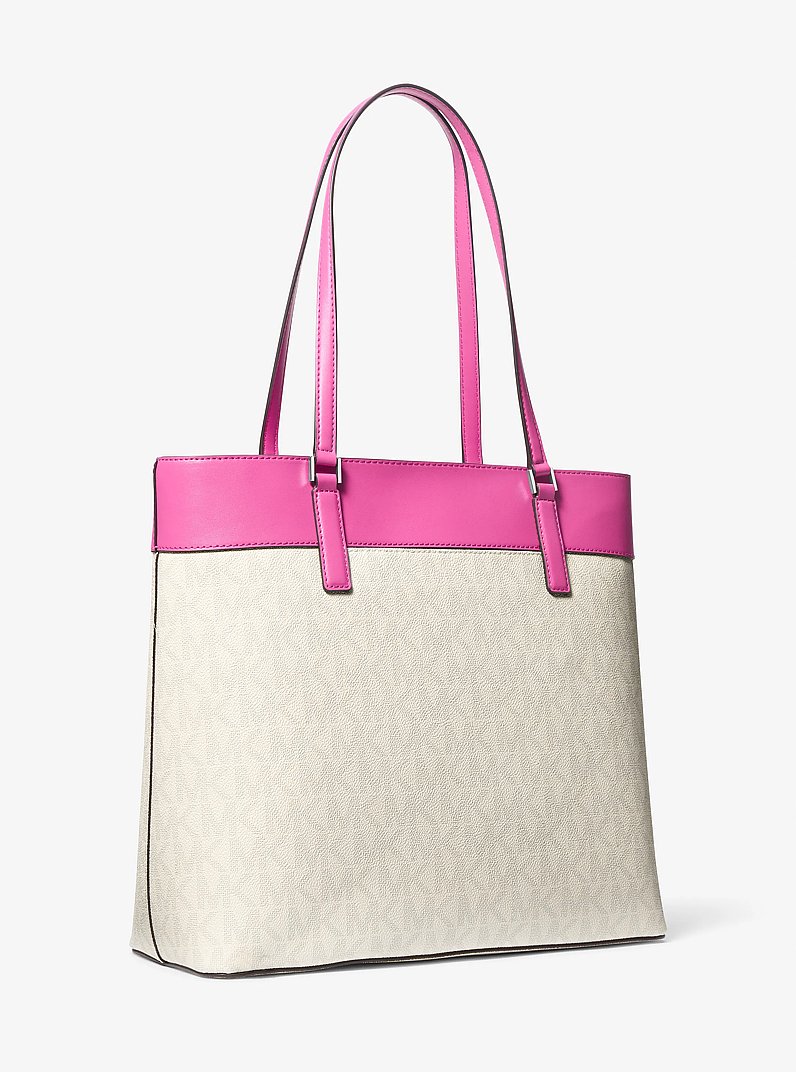 MICHAEL KORS ロゴトートバッグ ピンク/ホワイト Michael Kors handbag, pink white and gold, no strap | Depop