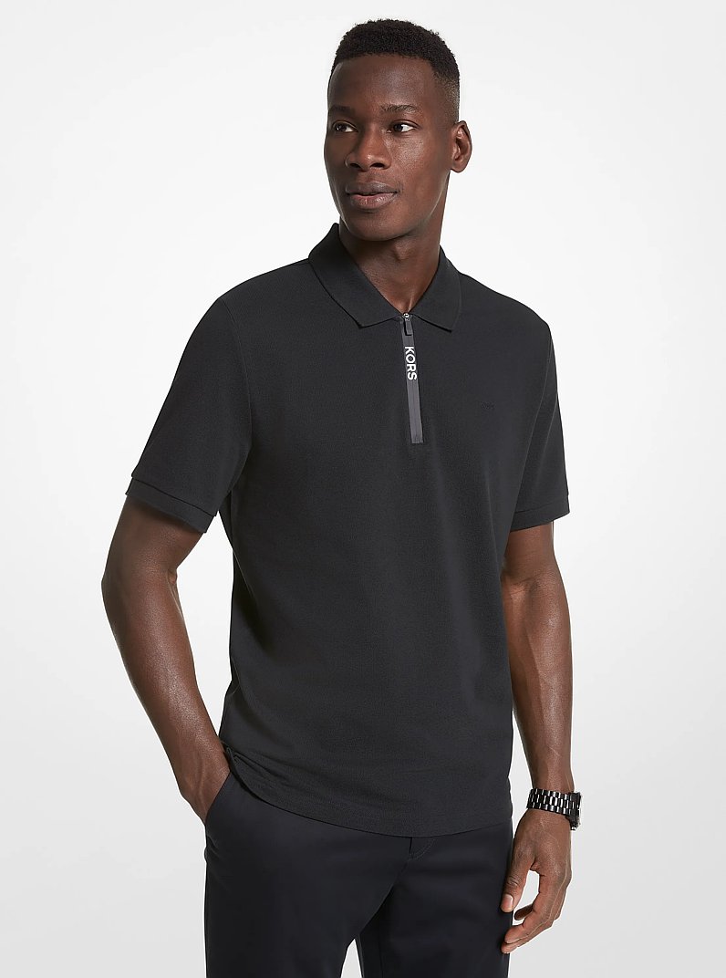 Cotton Half-Zip Polo Shirt in BLACK - Sale | Michael Kors [US]